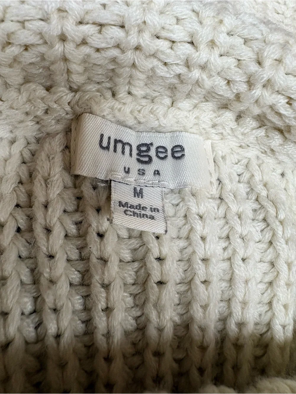 Umgee Cream Cowl Neck Chunky Knit Sweater